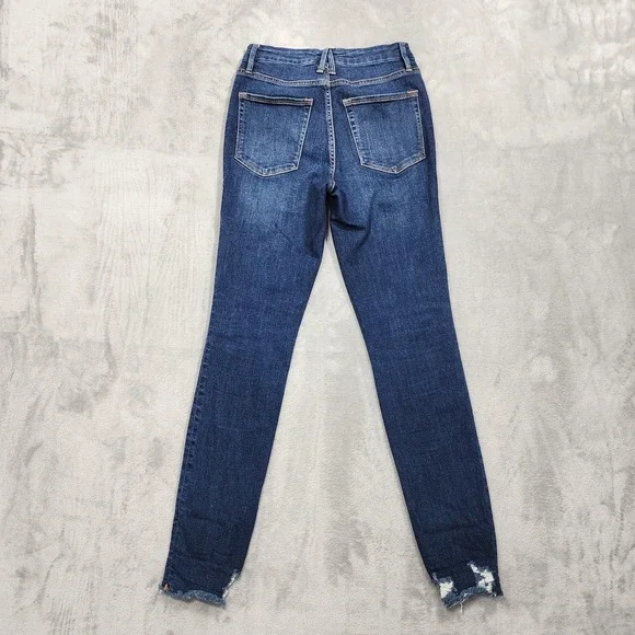 Good American Jeans Women 2/26 Blue Mid Rise Good Legs Skinny Distressed Raw Hem - Picture 2 of 11
